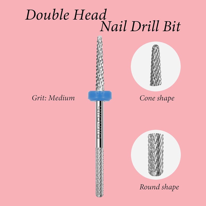 BitnBith Nail Drill Bit Double Heads Cuticle Nail Drill Bit 3/32" Professional Tungsten Carbide Nail Bit,Safety for Nail Prepare,Dead Skin Cleaner,Manicure Pedicure Nail Supplies Home Salon,Medium - Image 2